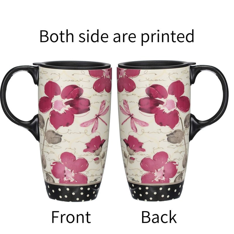 Topadorn 17 oz Tall Ceramic Latte Mug Coffee Cup with Handle Sealed Lid Coffee Mug, Set of 2, Mother's Day Gift - Image 4